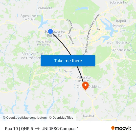 Rua 10 | QNR 5 to UNIDESC-Campus 1 map