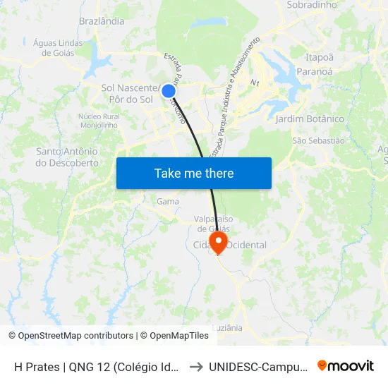 H  Prates | QNG 12 (Colégio Ideal) to UNIDESC-Campus 1 map