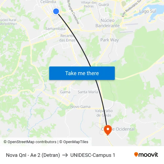 Nova Qnl - Ae 2 (Detran) to UNIDESC-Campus 1 map