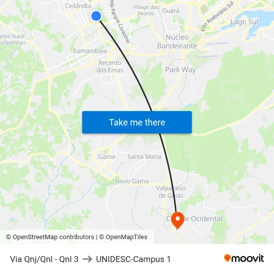 Via Qnj/Qnl - Qnl 3 to UNIDESC-Campus 1 map