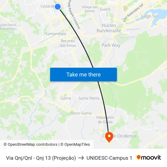 Via Qnj/Qnl - Qnj 13 (Projeção) to UNIDESC-Campus 1 map