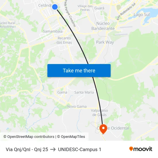 Via Qnj/Qnl - Qnj 25 to UNIDESC-Campus 1 map