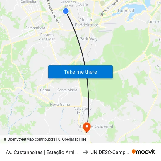 Av. Castanheiras | Estação Arniqueiras to UNIDESC-Campus 1 map
