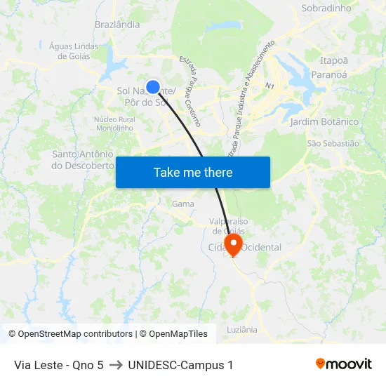 Via Leste - Qno 5 to UNIDESC-Campus 1 map