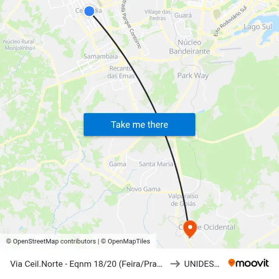 Via Ceil.Norte - Eqnm 18/20 (Feira/Praça Do Cidadão/Farmácia De Alto Custo) to UNIDESC-Campus 1 map