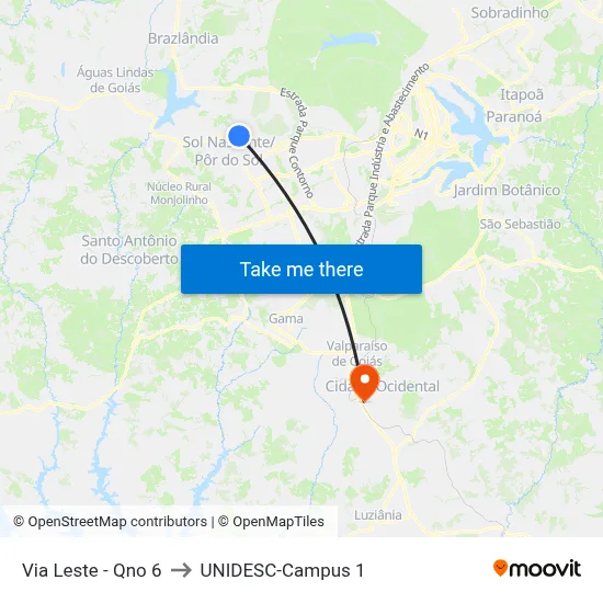 Via Leste - Qno 6 to UNIDESC-Campus 1 map