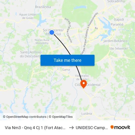 Via Nm3 - Qnq 4 Cj 1 (Fort Atacadista) to UNIDESC-Campus 1 map