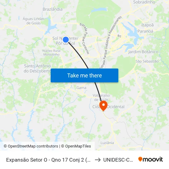 Expansão Setor O - Qno 17 Conj 2 (Drogaria Messias) to UNIDESC-Campus 1 map