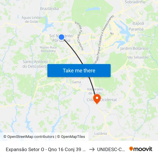 Expansão Setor O - Qno 16 Conj 39 (Superm. Mineirão) to UNIDESC-Campus 1 map