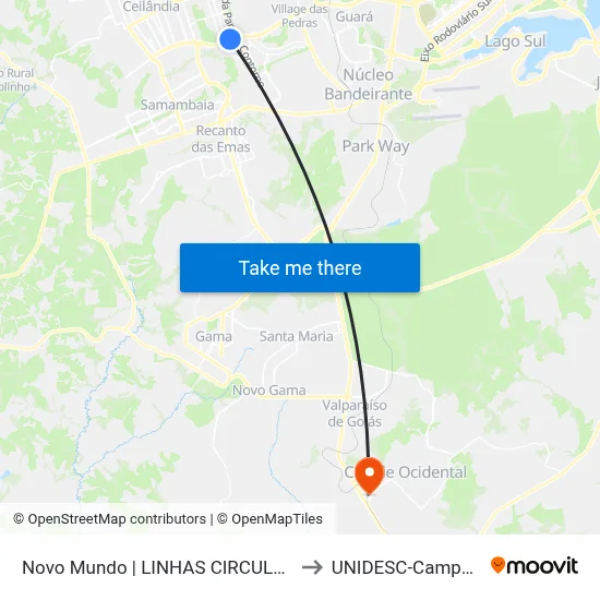 Novo Mundo | LINHAS CIRCULARES to UNIDESC-Campus 1 map