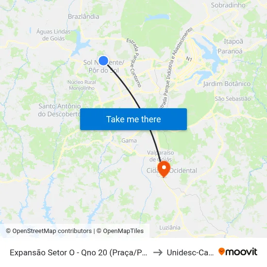 Expansão Setor O - Qno 20 (Praça/Padaria Pão De Mel) to Unidesc-Campus 1 map