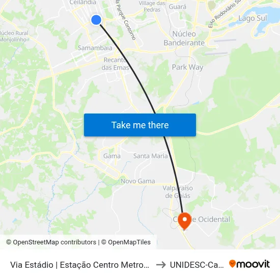 Via Estádio | Estação Centro Metropolitano / Detran to UNIDESC-Campus 1 map