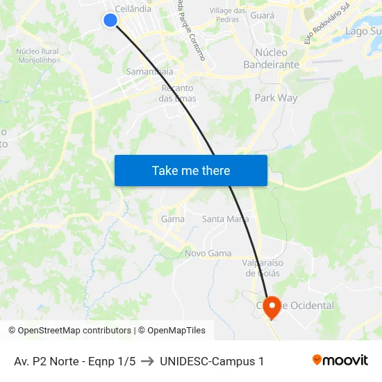 Av. P2 Norte - Eqnp 1/5 to UNIDESC-Campus 1 map