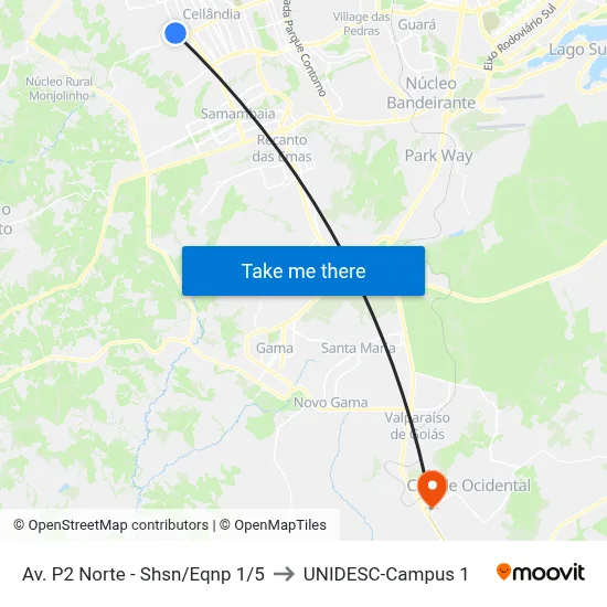 Av. P2 Norte - Shsn/Eqnp 1/5 to UNIDESC-Campus 1 map