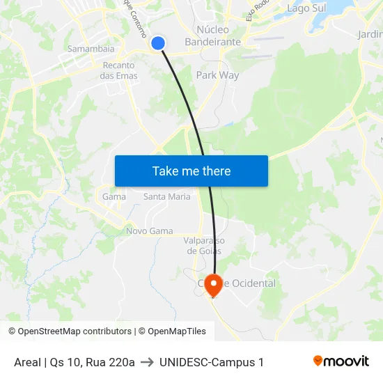 Areal | Qs 10, Rua 220a to UNIDESC-Campus 1 map