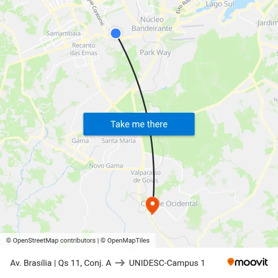 Av. Brasília | Qs 11, Conj. A to UNIDESC-Campus 1 map