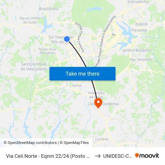 Via Ceil.Norte - Eqnm 22/24 (Posto Saúde 5/Fac. Projeção) to UNIDESC-Campus 1 map