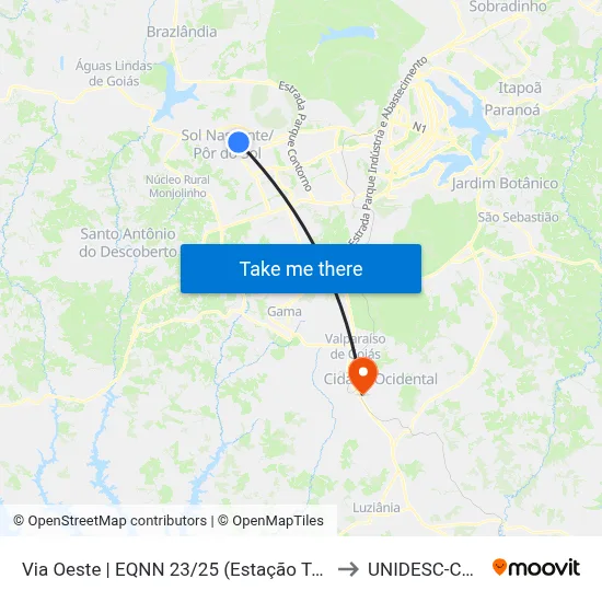 Via Oeste | EQNN 23/25 (Estação Terminal Ceilândia) to UNIDESC-Campus 1 map