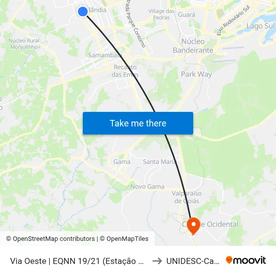 Via Oeste | EQNN 19/21 (Estação Ceilândia Norte) to UNIDESC-Campus 1 map