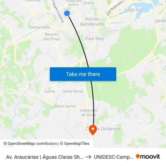 Av. Araucárias | Águas Claras Shopping to UNIDESC-Campus 1 map