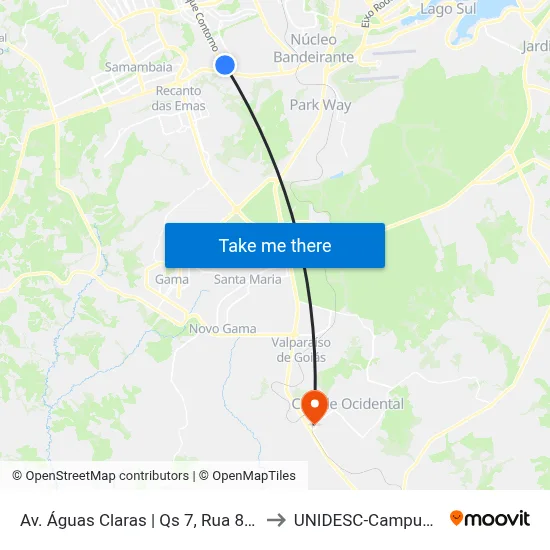Av. Águas Claras | Qs 7, Rua 800 to UNIDESC-Campus 1 map