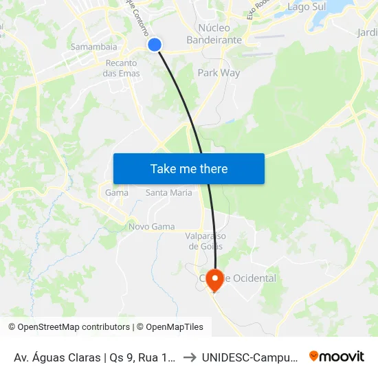 Av. Águas Claras | Qs 9, Rua 120 to UNIDESC-Campus 1 map