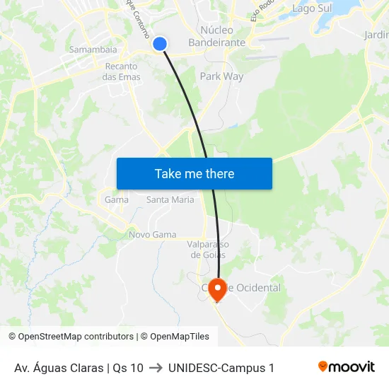 Av. Águas Claras | Qs 10 to UNIDESC-Campus 1 map