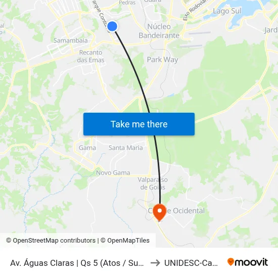Av. Águas Claras | Qs 5 (Atos / Super Sacolão) to UNIDESC-Campus 1 map