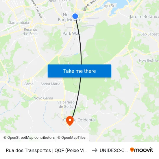 Rua dos Transportes | QOF (Peixe Vivo / Praça dos Estados) to UNIDESC-Campus 1 map