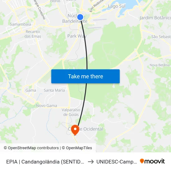 EPIA | Candangolândia (SENTIDO BSB) to UNIDESC-Campus 1 map