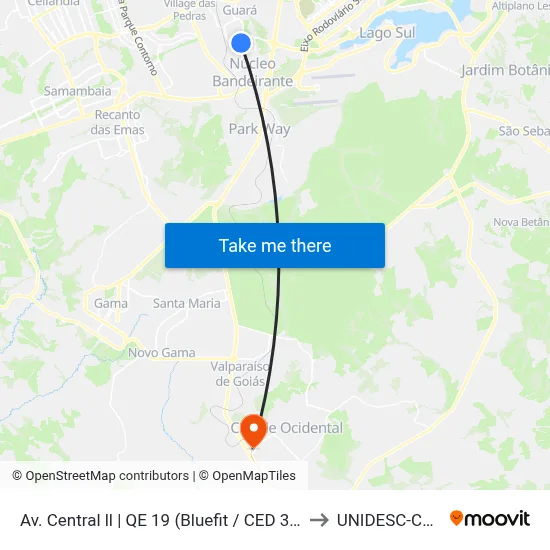 Av. Central ll | QE 19 (Bluefit / CED 3 / Escola Técnica) to UNIDESC-Campus 1 map