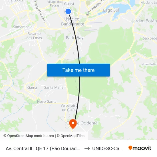Av. Central ll | QE 17 (Pão Dourado / Drogasil) to UNIDESC-Campus 1 map