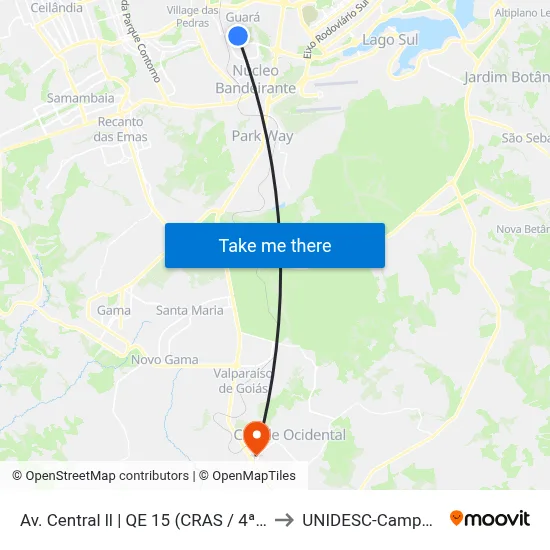 Av. Central ll | QE 15 (CRAS / 4ª DP) to UNIDESC-Campus 1 map