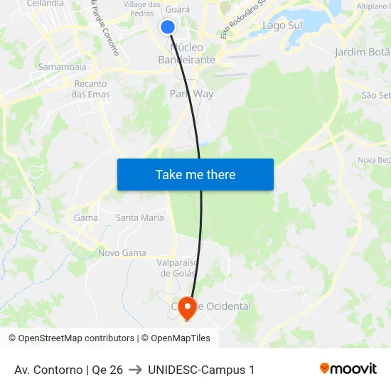Av. Contorno | Qe 26 to UNIDESC-Campus 1 map