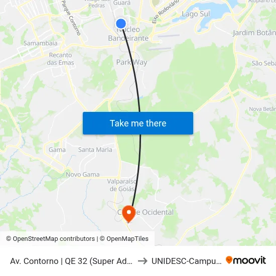 Av. Contorno | QE 32 (Super Adega) to UNIDESC-Campus 1 map