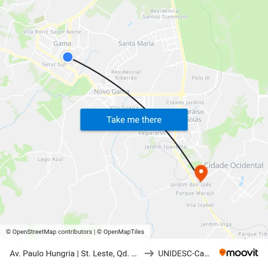 Av. Paulo Hungria | St. Leste, Qd. 38 (Ubs N°5) to UNIDESC-Campus 1 map