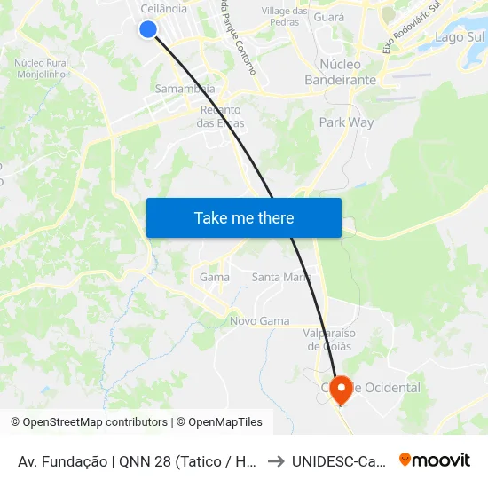 Av. Fundação | QNN 28 (Tatico / Hosp. Anchieta) to UNIDESC-Campus 1 map