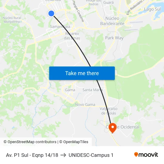 Av. P1 Sul - Eqnp 14/18 to UNIDESC-Campus 1 map