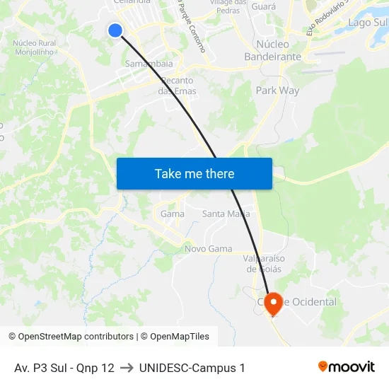 Av. P3 Sul - Qnp 12 to UNIDESC-Campus 1 map