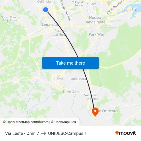 Via Leste - Qnm 7 to UNIDESC-Campus 1 map