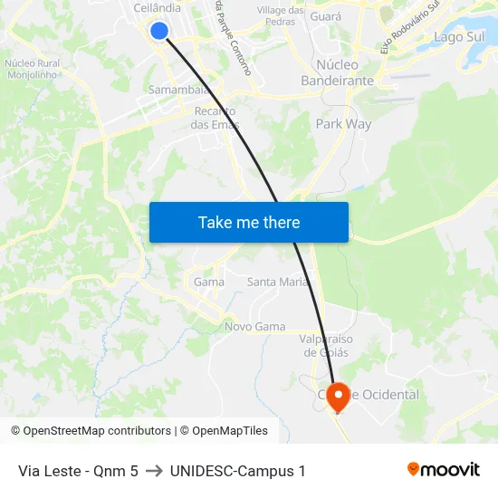 Via Leste - Qnm 5 to UNIDESC-Campus 1 map