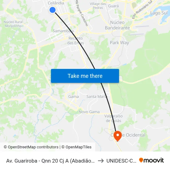Av. Guariroba - Qnn 20 Cj A (Abadião/São João Do Cerrado) to UNIDESC-Campus 1 map