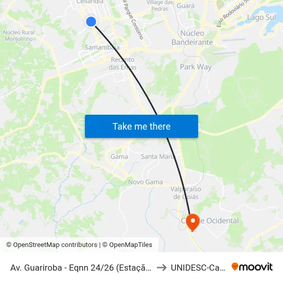 Av. Guariroba - Eqnn 24/26 (Estação Ceilândia Sul) to UNIDESC-Campus 1 map