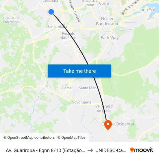 Av. Guariroba - Eqnn 8/10 (Estação Ceilândia Sul) to UNIDESC-Campus 1 map