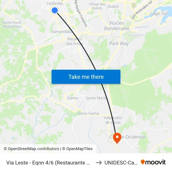 Via Leste - Eqnn 4/6 (Restaurante Querência Do Sul) to UNIDESC-Campus 1 map