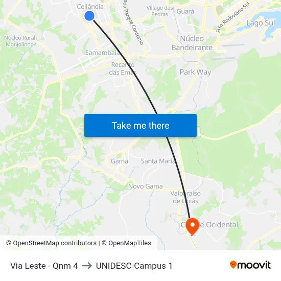 Via Leste - Qnm 4 to UNIDESC-Campus 1 map