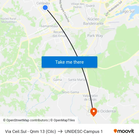 Via Ceil.Sul - Qnm 13 (Cilc) to UNIDESC-Campus 1 map