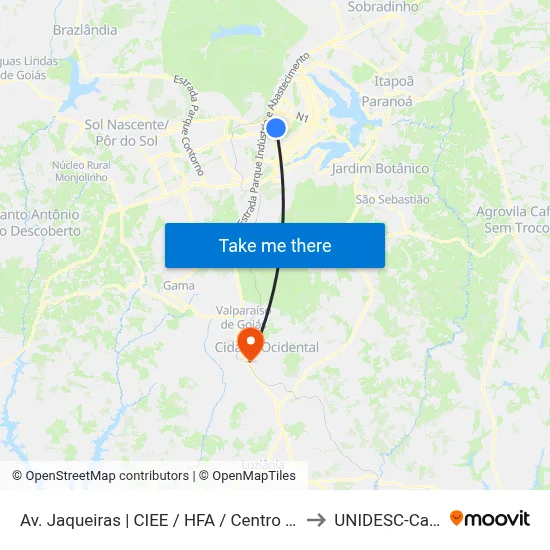 Av. Jaqueiras | CIEE / HFA / Centro Clínico Sudoeste to UNIDESC-Campus 1 map