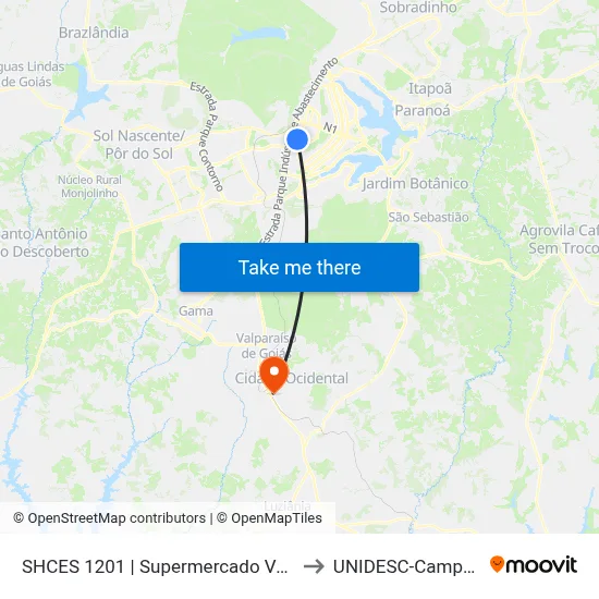 SHCES 1201 | Supermercado Veneza to UNIDESC-Campus 1 map