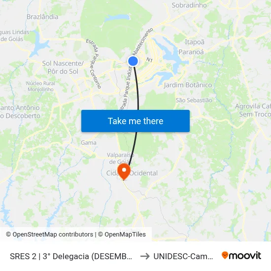SRES 2 | 3° Delegacia (DESEMBARQUE) to UNIDESC-Campus 1 map